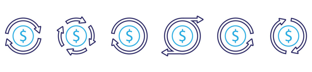 Return money and cashback icon collection featuring rebate, refund, ROI, savings accounts, and exchange symbols, ideal for purchase rewards and digital payment systems.
