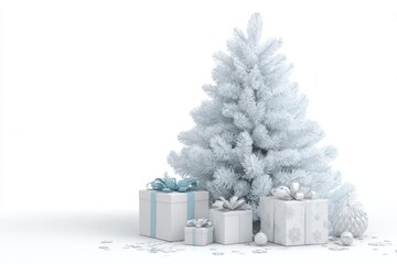 white Christmas tree on white background. Christmas greeting card design.