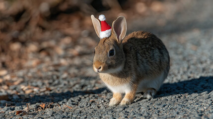 rabbit with tiny Santa hat