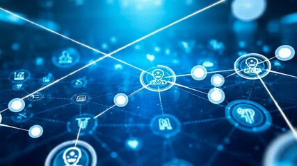 Connected digital network visualization with glowing nodes and data links showing cloud communication systems analytics and modern information exchange - Powered by Adobe