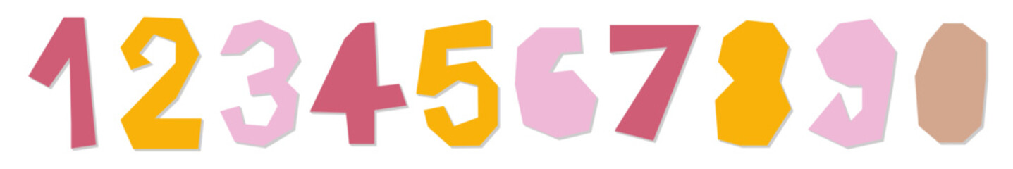 0 to 9 cutout numbers of paper. vector illustration