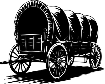 western covered wagon silhouette vector illustration