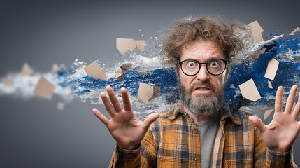 Surprised man with artistic paint explosion