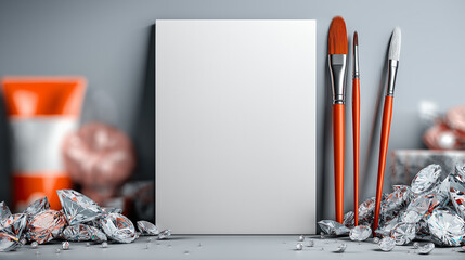 Blank canvas with paintbrushes and diamonds