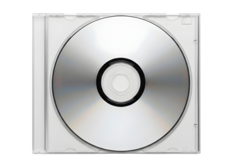 A blank compact disc in a transparent jewel case ready for data storage or music recording