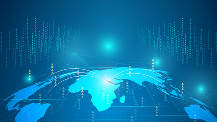 Global Data Network Technology Background with Binary Code Streams