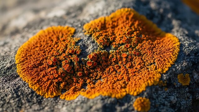 Bright orange lichens growing on rocky surface