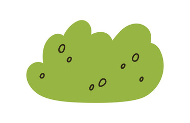 Abstract green bush in doodle style. Stylized shrub with wavy irregular shape. Nature decoration. Summer vegetation decor, element. Leaf plant. Flat vector illustration isolated on white background