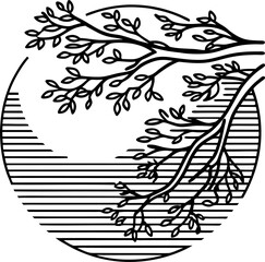 Obraz premium minimalist tree branches silhouette over striped circle background abstract nature design