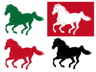 年賀状・干支・午年・シルエットセット