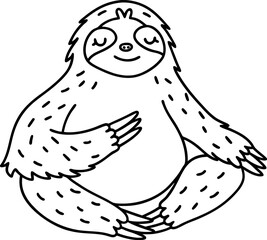 Obraz premium Relaxed meditating sloth sitting in lotus pose with peaceful smile and closed eyes