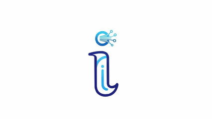Abstract letter i logo with blue and white gradient and tech elements.