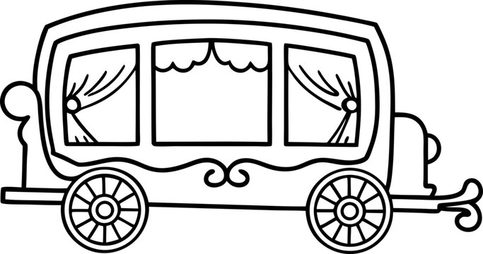 Elegant vintage funeral hearse carriage outline, antique mourning vehicle coloring illustration