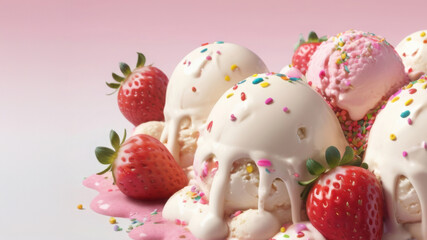 Vanilla strawberry banner design. Yammy dessert summer vibe.