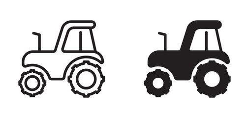 Tractor farm black icons. Transport line icon set. Agriculture, agricultural, farming, industry concept. Vector illustration. Editable stroke. Isolated on a white background. Flat design element.