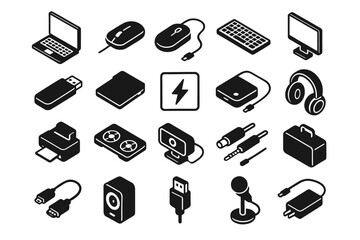 Isometric icons of modern computer and technology accessories