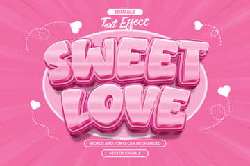 Sweet love editable text effect with 3d pink cartoon text style and with hearts shape decoration
