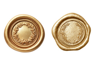 Golden wax seals with laurel wreath design on black background