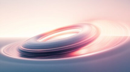 Abstract ring rendering moving with energy and glowing light streaks, illustrating concepts of speed, flow, data, connection, technology, and futuristic design with soft pastel colors