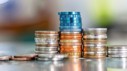Colorful Stack of Coins Representing Financial Growth and Savings Concept