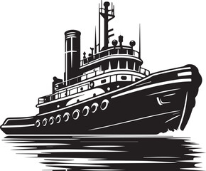 Obraz premium Tug boat sailing on calm water with prominent fender on side.eps 