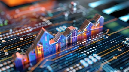 Futuristic Data Visualization with Colorful Graphs and Circuit Patterns on a Technological Background