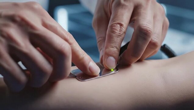 Medical Examination - Close-Up of Sensor Application on Patients Skin.