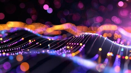 Abstract colorful waves of light and bokeh with glowing dots creating a vibrant energetic visual background design