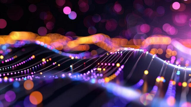 Abstract colorful waves of light and bokeh with glowing dots creating a vibrant energetic visual background design - Powered by Adobe