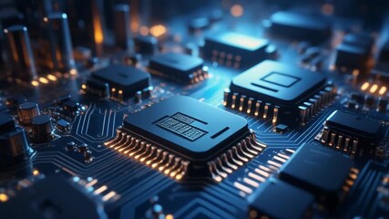 Glowing Microchips and Circuit Board Traces in Advanced Technology - Powered by Adobe