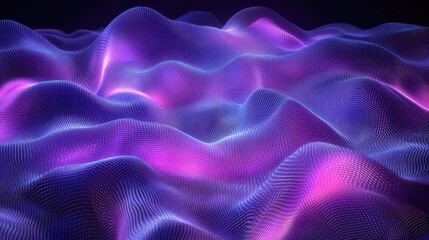 Obraz premium Digital wave surface showing an abstract technology background with glowing purple and blue particles, representing data flow, network connections, or a futuristic landscape