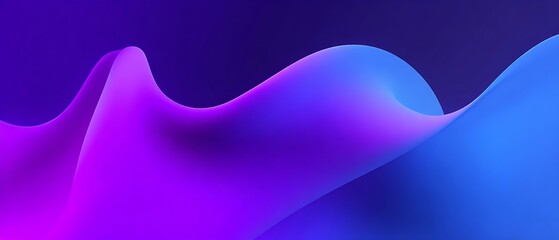 Dynamic flowing ribbon design in shades of purple and blue gradient against a dark background
