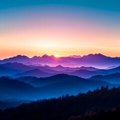 Fototapeta premium Majestic Mountain Ridges at Dusk A Stunning Display of Blue and Purple Shades in Nature s Grandeur