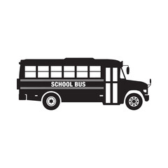 A simple black silhouette of a classic school bus with visible windows