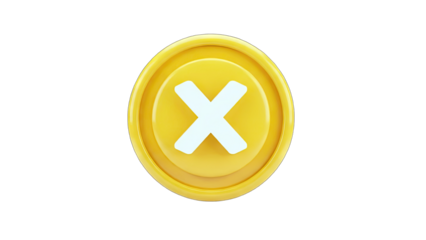 3D Yellow Coin with White X Mark on White Background