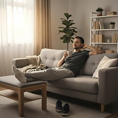 Obraz premium young man sitting on a sofa at home