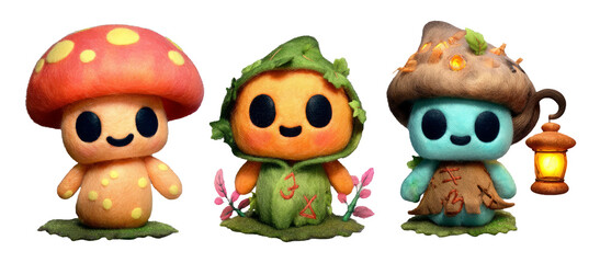 Fototapeta premium Adorable Trio of Colorful Plush Dolls for Light Festival Art and Decor