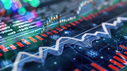 Abstract Data Visualization of Financial Market Trends with Colorful Graphs and Charts for Investment Analysis and Economic Research