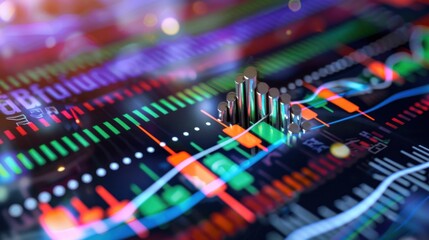 Dynamic Financial Data Visualization with Bar Graphs and Colorful Indicators on a Stock Market Interface