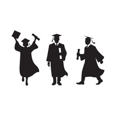 Silhouettes of graduating students celebrating their achievement with joy and excitement