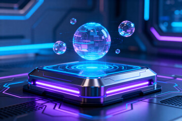 Futuristic Holographic Sphere on Sci-Fi Platform