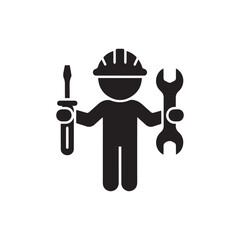 worker construction repair maintenance services emblem hardhat wrenches