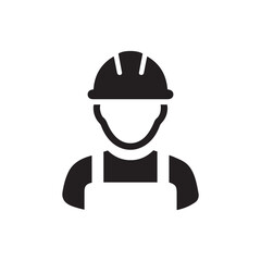 Simple Flat Style Worker with Helmet and Overalls Job Icon