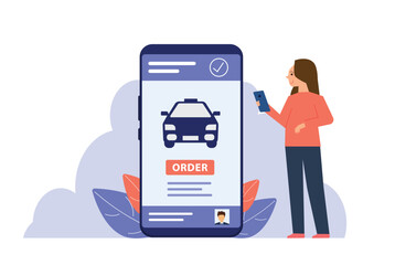 Traveler ordering online taxi via smartphone