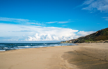 The scenic views of Sarıkum National Park, situated in a combination of sea, sand, lake and forest with species of water birds and birds of prey, and roe deer, lynx, bustard and swan in Sinop, Turkey.