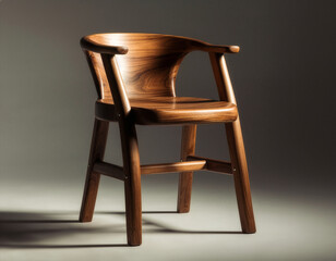 Modern wooden armchair with curved backrest isolated on grey background