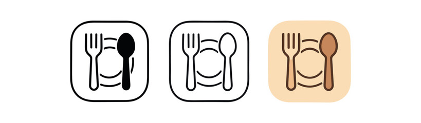 Flat vector illustration minimal kitchen icon labels fork spoon and plate