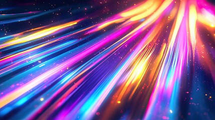 Vibrant energetic light trails forming speed lines on a dark background, representing digital data flow, network connectivity, and future technology concepts