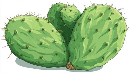 Close-up Illustration Of Green Prickly Pear Cactus Against White Background