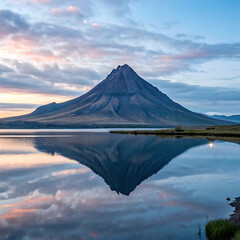 Mount Fuji reflected in a lake during autumn surrounded by mountains and clouds